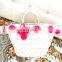 Ladies PU Leather Shoulder Straps Cornstalk Straw Beach Bag with Ball Top