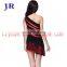 L-7003 One shoulder tassel black and red Latin dance dress