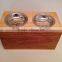 Custom logo vintage stain color solid wooden dog bowl crate,wood double bowl crate