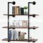 Shelves 2 3 Tier Diy Vintage Rustic Floating Ladder Rustic Metal Wooden Wall Mount Industrial Pipe Book Shelf Bookshelf Bookcase