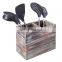 2 Compartment Torched Wood Kitchen Cooking Utensil Holder Organizer Box