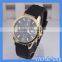 HOGIFT New Men Gold Analog Quartz Black Rubber Men's Military Sport Wrist Watch