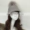 Women Winter Wool Thickness Cricket Cap Horseman Hat With Raccoon Fur Ball