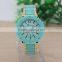 fashion women bezel geneva watch golden steel rhinestone dress watch female clock 2016