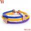 Three layer blue yellow purple stingray leather cord gold plated with diamond