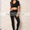 MGOO High Quality Black Ribbed Hood Tops Sleeveless Cropped Tops And Legging For Running Tracksuits Plain Basic