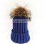 Myfur China Wholesale Hot Sale Genuine Raccoon Fur Pom Poms Knit Hat Winter Cap