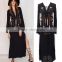 Yihao 2017 Woman Long Dress Sexy Deep V-Neck Black Hippie chic Embroidery long sleeve maxi Dresses with Slit women clothing