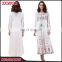Latest Casual Dress Designs Women Flower Print Embroidered Ladies White Long Sleeve Maxi Dress