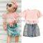 Sweet girls 2 pcs summer clothes Toddler Baby Girls Polka Dot Summer pink Crop Tops T-Shirt Denim Ripped Skirt Outfit Set