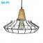 Retro Industry Unique Design vintage Indoor Iron Cage Cone Shape Wooden Pendant Lamp