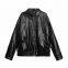 Retro loose lapel zipper faux leather pilot jacket for women's street fashion American motorcycle suit