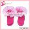 High quality baby products pink color 100% organic cotton baby socks with ribbon (WT-0023)