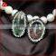 Assorted color CZ paved egg shape natural rutilated phantom quartz bead