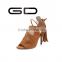 Manufacture wholesale Korean brown cute flower hollow upper shoes high heel sandals women