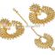 Beautiful Gold Plated Charming Look Maang Tikka With Earrings For Women Wedding Jewelry