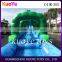 55mm Plato PVC fireproof inflatable Skyscraper water slides with blue crush 2 lane run