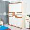 Modern glossy white and teak color sliding door wardrobe