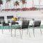 high quality stainless steel fabric chair and glass table, hotel dining furniture