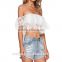 New Style Pure White Off Shoulder Custom Design Girls Summer Sexy Lace Crop Top