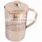 IndianArtVilla Handmade Designer Steel Copper Jug Pitcher With Lid 1600 ML - Storage Drinking Water Home Hotel Restaurant