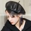 Fashion Women PU Leather Octagonal Caps Newsboy Cap Vintage Bonnet Beret Style Retro Leather Hat Cowboy