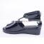 Shiny upper hot sale low price lady comfort flat thick sole buckle up sandals