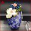 Fashion handmade wire wrap oval sodalite jasper & white shell flower blue crystal beads brooch