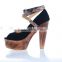 2016 newly big size vintage wood bottom wedge sandal strap wholesale prices