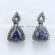 Mystery 2015 fashion Tanzanite CZ micro pave setting 925 silver sterling silver black rhodium earring for ladys.