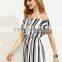 Bodysuits latest fashion design women clothing Black and White Striped Off The Shoulder Jumpsuit