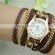 gold chain PU long multiple strap ladies watch