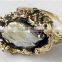 14k Gold Black Silver Baroque Pearl Freeform Nugget Ring