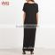 Black Graphic Print Maxi Tee Dress With Side Pocket Fashion Boho Vintage Maxi Long Dress HSd7071