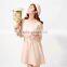 Women sweet pink knitting piece before printing the waist rope bat sleeve dress