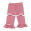 100% Cotton Knit Strip Fabric Single Ruffle Capri Pants