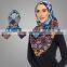 New Arrival Floral Printing Islamic Kaftan Beautiful Patterned Muslim Abaya Maxi Hijab Dubai Scarf 2016