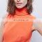Turtle Neck Solid Plain Asymmetric Hem Tight Slim Garba Dress Orange NT6770