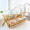 Wooden 2-Tier Dish Drainer Kitchen Plate Rack for Kitchen Countertop Bamboo Collapsible Dish Drying Rack