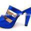 blue high heel party slipper platform lady wedding shoes with golden button
