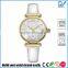 PVD Gold Ladies Stainless Steel Case Steel Back Watch Japan Quartz Movement Sapphire Glass With White Double Genuine Leather