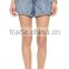 women's elastic waistband cargo pocket denim shorts