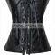 New Women Sexy Lace Up Black Corset Top Bustier Faux Leather Zipper Corsets