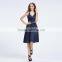 12900 # Navy Satin V-neckline with beads and ruffer at waist 2016 formal dress