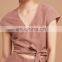 Fashion Cap Sleeves cut-out Linen Blend deep v neck wide-leg women Jumpsuit