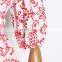 TWOTWINSTYLE Floral Tunic Tops Puff Short Sleeve V Neck Casual Blouse Shirt Women
