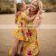 Mother Daughter Bohemian Maxi Dress Family Look Matching Outfits 2019 Short Sleeve Mommy and Me Floral Swimwear Dresses Clothes