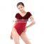 (2711) Short Sleeve Dance Leotard, Ballet Velvet Leotard, Green Velvet Leotard