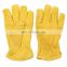 Gardening Climbing Camping Yellow Heat Resistant Safety Cowhide Driving Protective Leather Gloves For Working