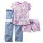 Wholesale Short Sleeve 3-Piece Striped Cotton Pajama Set For Girls